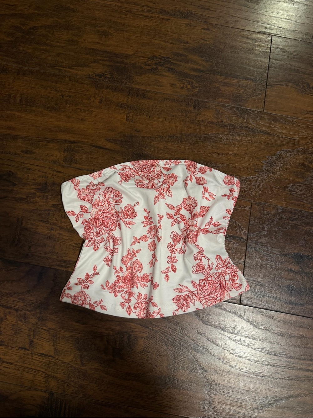 White Strapless Floral Top - Red Floral Print
